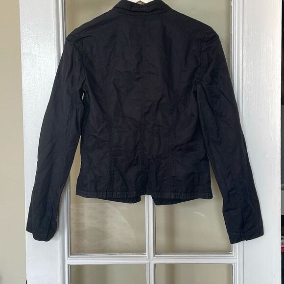 Tahari women’s black long sleeve motorcycle jacket front button collarless - Picture 9 of 12